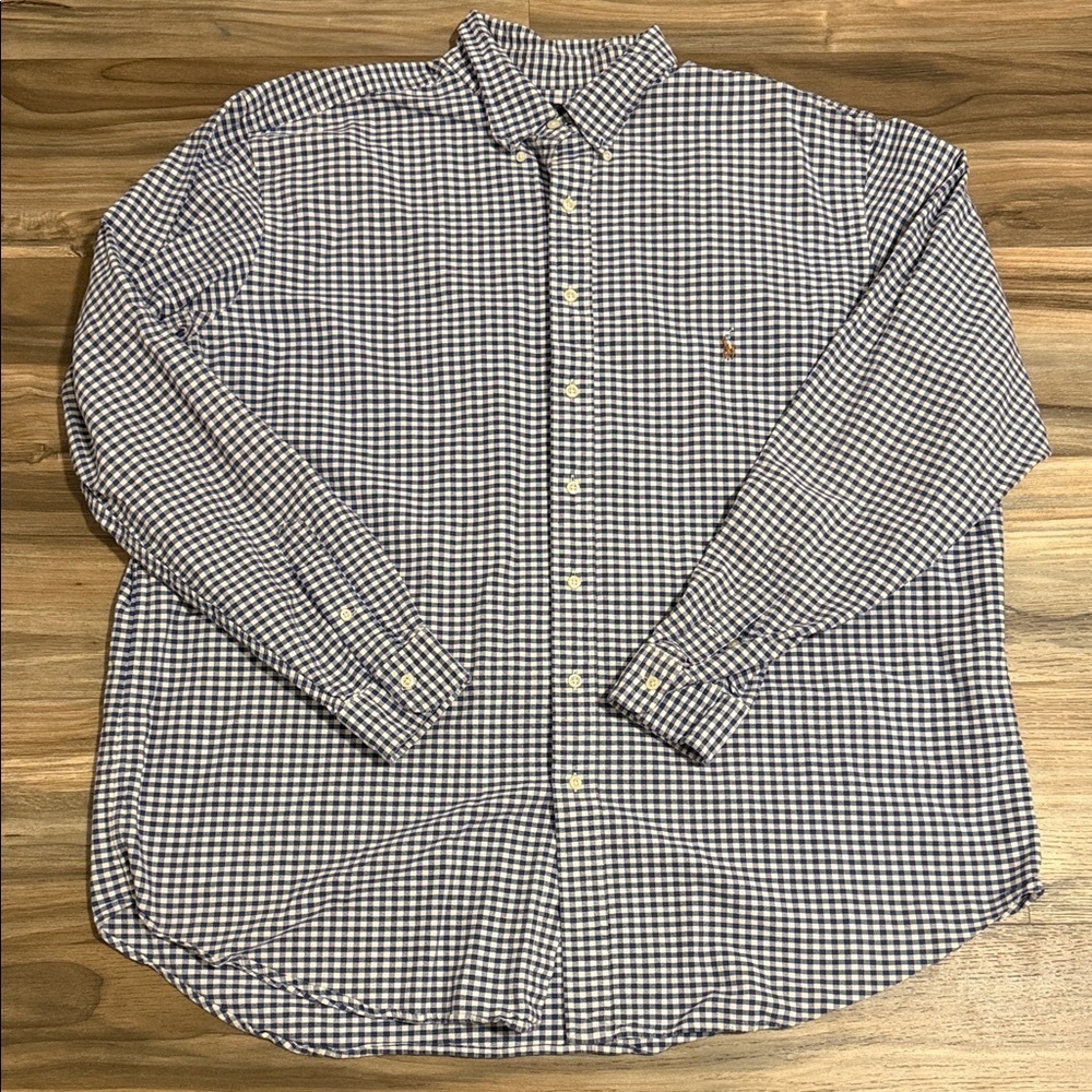 Ralph Lauren Men's 2XLT Blue Checkered Oxford Button Down Shirt Classic Fit
